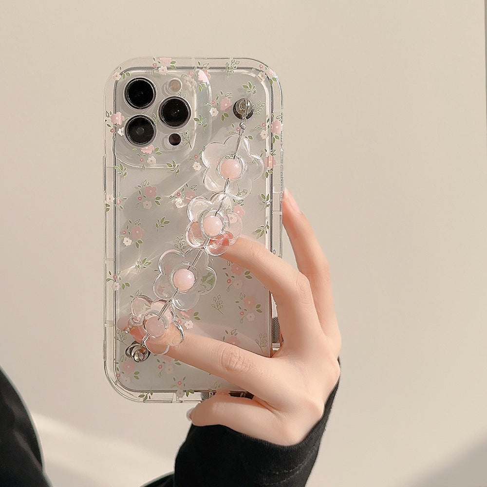 For iPhone 13 Pro Flower Pattern Clear Phone Case Anti-scratch TPU Cover with Flower Decor Chain For iPhone 13 Pro Flower Pattern Clear Phone Case Anti-scratch TPU Cover with Flower Decor Chain